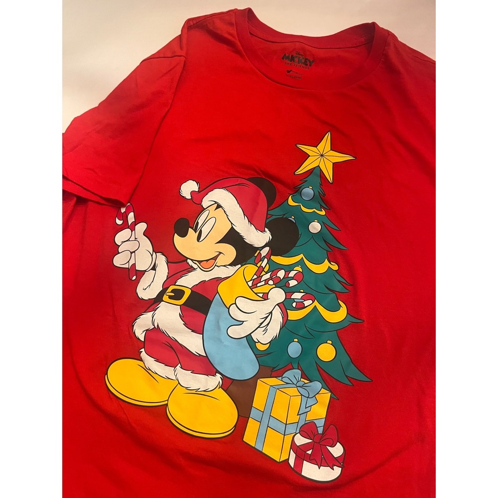 Disney Mickey Mouse Santa Christmas T-Shirt Red Size XL Holiday Graphic Tee